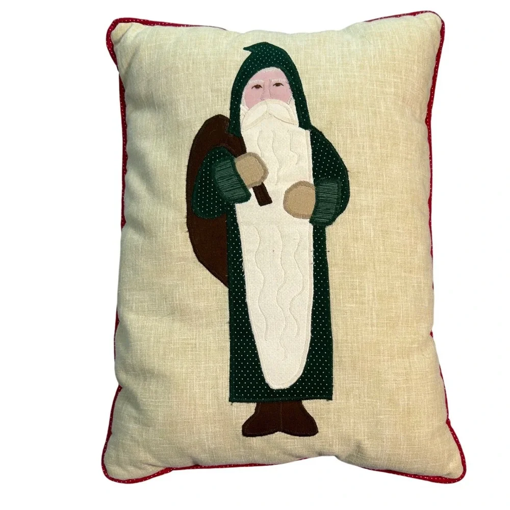 Christmas Santa Pillow Holiday Decor Embroidered Applique Red Festive Winter